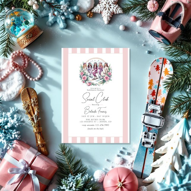 Skiing-Themed Social Club Bachelorette Weekend Invitation (Skiing-Themed Social Club Bachelorette Weekend Invitation)