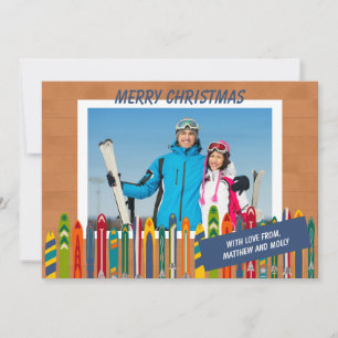 Skiing Themed Vintage Skis Photo Holiday Card
