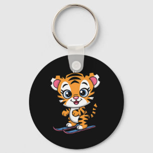 Skiing Tiger Cub Cute Winter Snow Alpine Cartoon Key Ring