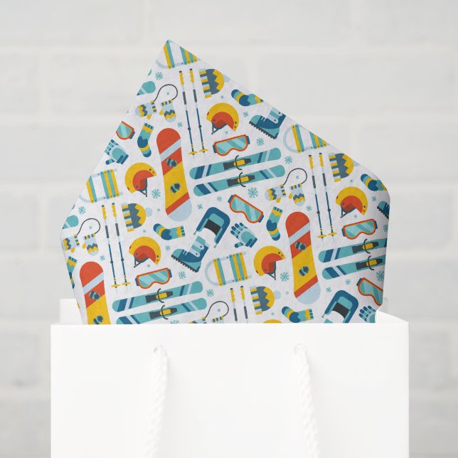 Skiing Tissue Paper, Decoupage Snowboarding Paper (Gift Bag)