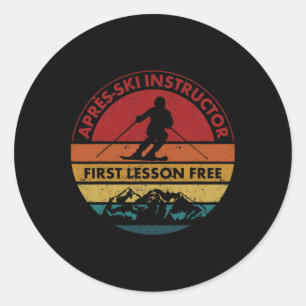 Skiing Trip Skier Apres Ski Instructor First Lesso Classic Round Sticker