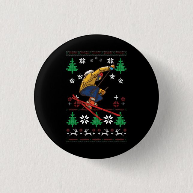 Skiing Ugly Christmas 3 Cm Round Badge (Front)