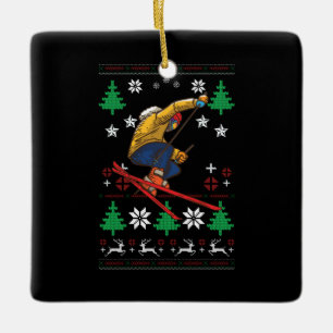 Skiing Ugly Christmas Ceramic Ornament