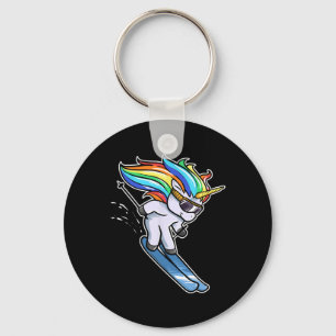 Skiing Unicorn Alpine Downhill Slalom Ski Skier Key Ring