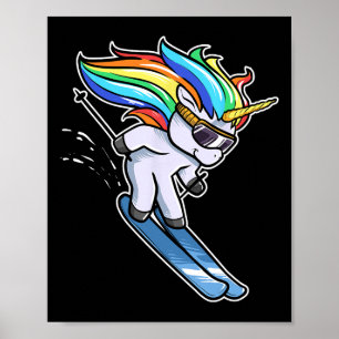 Skiing Unicorn Alpine Downhill Slalom Ski Skier Poster