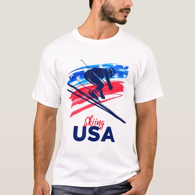 Skiing Usa Support The Team Shirt Usa Flag Skiing  (Front)