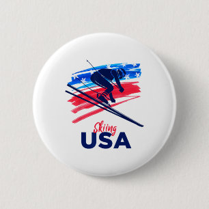 Skiing Usa Support The Team Shirt Usa Flag Skiing  6 Cm Round Badge
