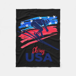 Skiing Usa Support The Team Shirt Usa Flag Skiing Fleece Blanket