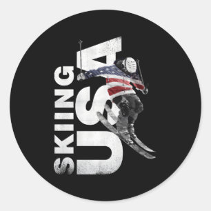 Skiing Usa Support The Team Usa Flag Ski Classic Round Sticker