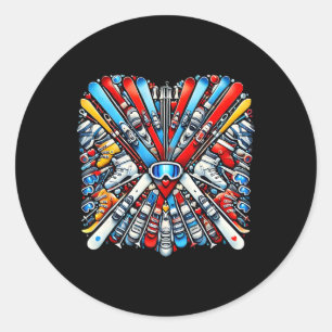 Skiing Valentines Day Heart Love Skiing Ski Lovers Classic Round Sticker