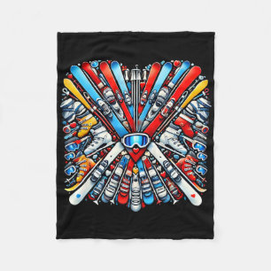 Skiing Valentines Day Heart Love Skiing Ski Lovers Fleece Blanket