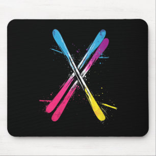 Skiing, Vibrant Design, Crossed Skis Mouse Pad