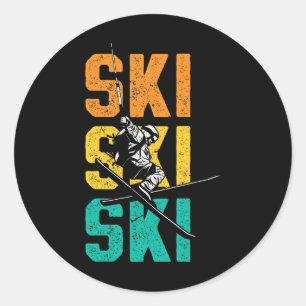 Skiing Vintage Ski Skiers Retro Ski Classic Round Sticker