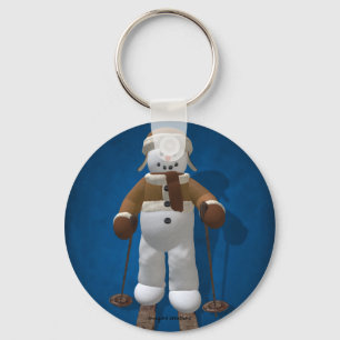 Skiing Vintage Snowman Key Ring
