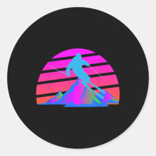 Skiing Winter Skier 80s 90s Retro Pink Slope  Classic Round Sticker