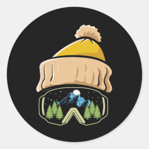 Skiing Winter Sports Ski Hat Snowboard Goggles Sno Classic Round Sticker