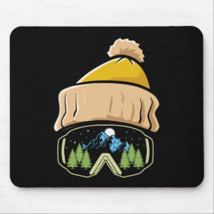 Skiing Winter Sports Ski Hat Snowboard Goggles Sno Mouse Pad