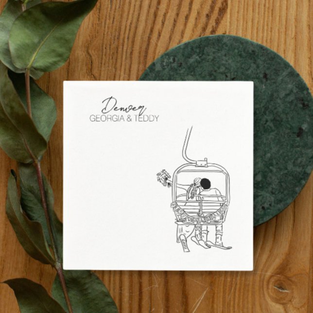 Skiing Winter Wedding cocktail napkin (Creator Uploaded)