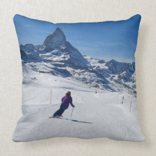Skiing with Mt. Matterhorn in Zermatt, Switzerland Cushion