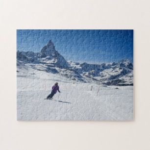 Skiing with Mt. Matterhorn in Zermatt, Switzerland Jigsaw Puzzle