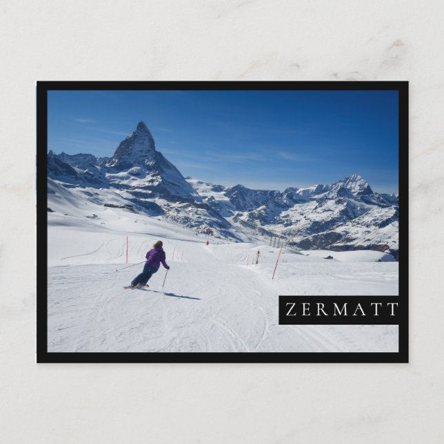 Skiing with Mt. Matterhorn in Zermatt, Switzerland Postcard (Front)
