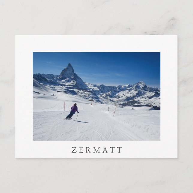 Skiing with Mt. Matterhorn in Zermatt, Switzerland Postcard (Front)