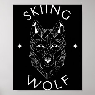Skiing wolf mountain snow adventure winter sports poster