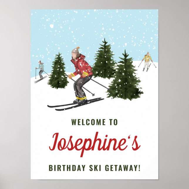 Skiing Women Ski Trip Birthday Party Welcome Poster (Front)