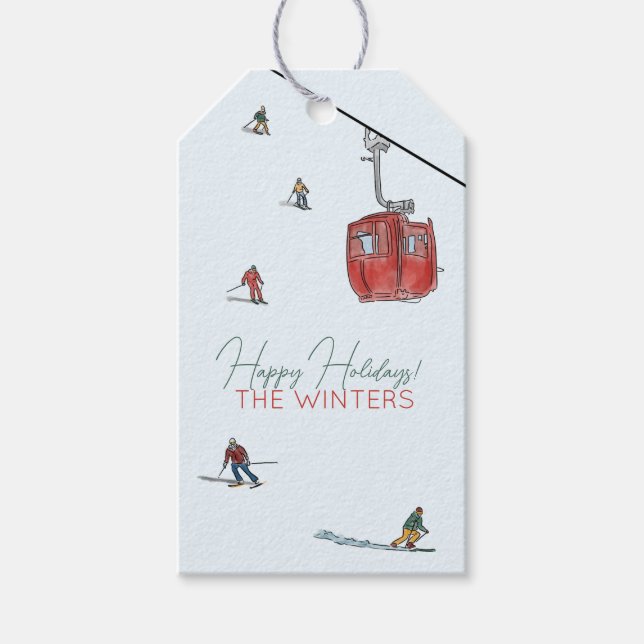 skiing wrapping paper  gift tags (Front)
