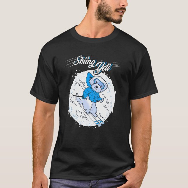 Skiing Yeti Dog Skier Winter Sports Ski T-Shirt (Front)