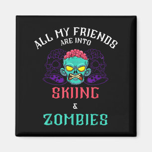 Skiing zombie friends snow mountain slope adventur magnet