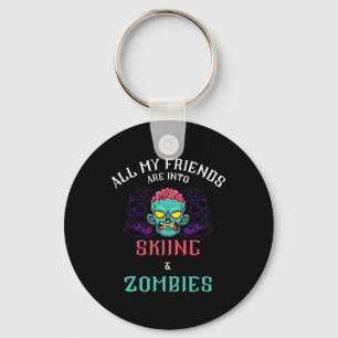 Skiing Zombies Snowboard Slope Apocalypse Snow Day Key Ring
