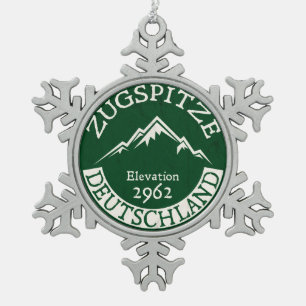 Skiing Zugspitze Germany Ski Deutschland Snowflake Pewter Christmas Ornament