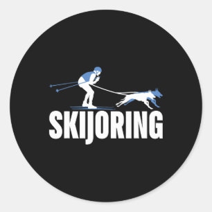 Skijoring Funny Dog Pulling Ski Driving Skiing Lov Classic Round Sticker