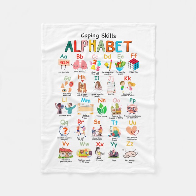 Skills Abc Alphabet Mental Health Awareness Counse Fleece Blanket (Front)