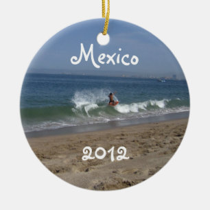 Skimboarder Success; Mexico Souvenir Ceramic Tree Decoration