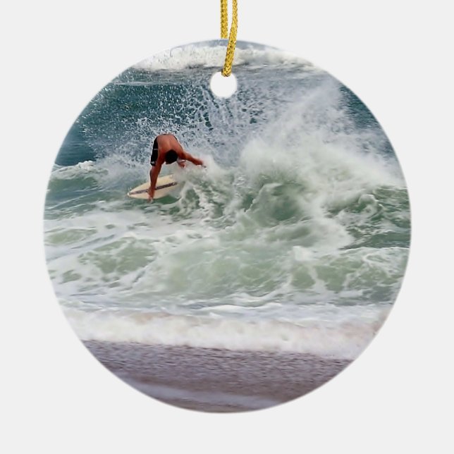 Skimboarding by Shirley Taylor Ceramic Tree Decoration (Front)