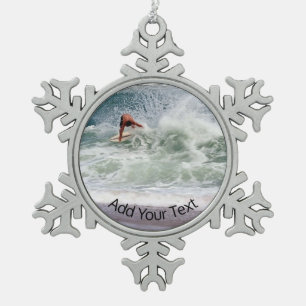 Skimboarding by Shirley Taylor Snowflake Pewter Christmas Ornament