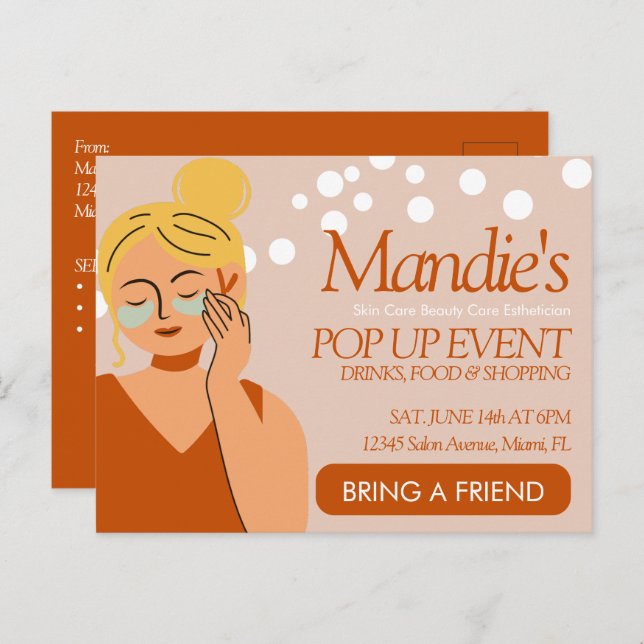Skin Care Aesthetician Business Salon Pop Up Event Postcard (Front/Back)