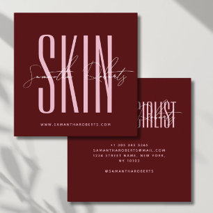 Skin care expert modern typography script red square business card