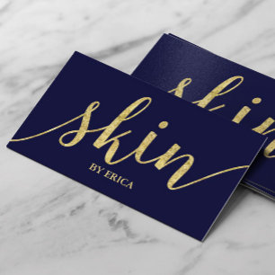 Skin Care Gold Script Aesthetician Elegant Navy Business Card