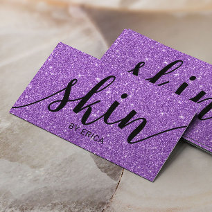 Skin Care Typography Purple Glitter Aesthetician Business Card