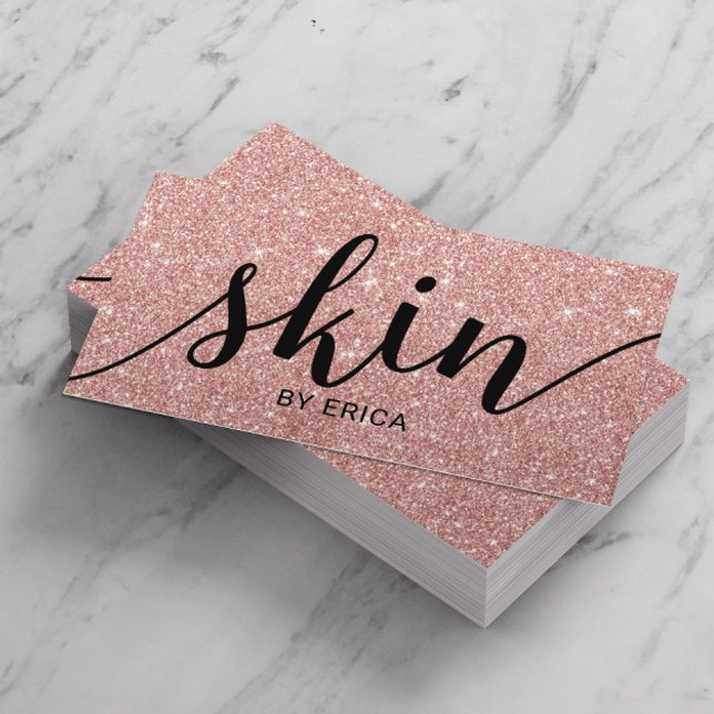 Skin Care Typography Rose Gold Glitter Aestheticia Business Card (Creator Uploaded)