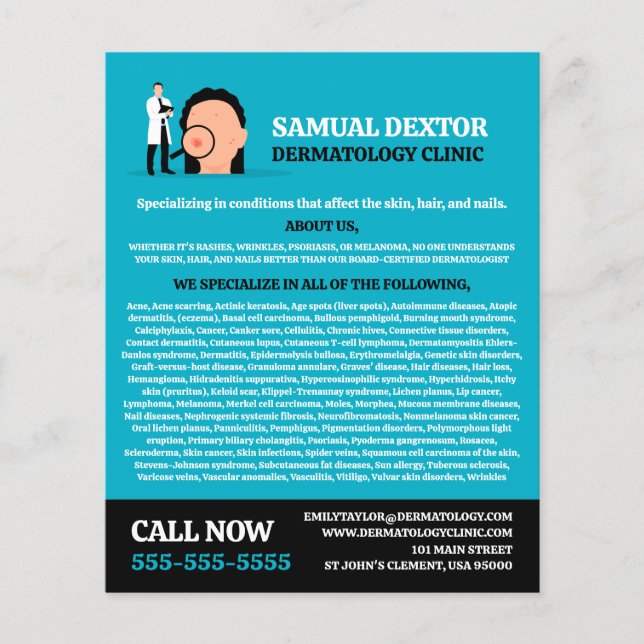 Skin Condition, Dermatologist, Dermatology Clinic Flyer (Front)