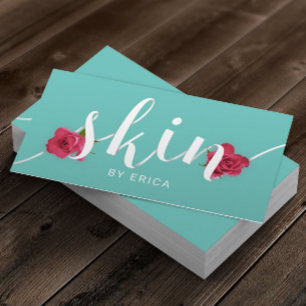Skin Salon Floral Typography Aesthetician Teal Business Card