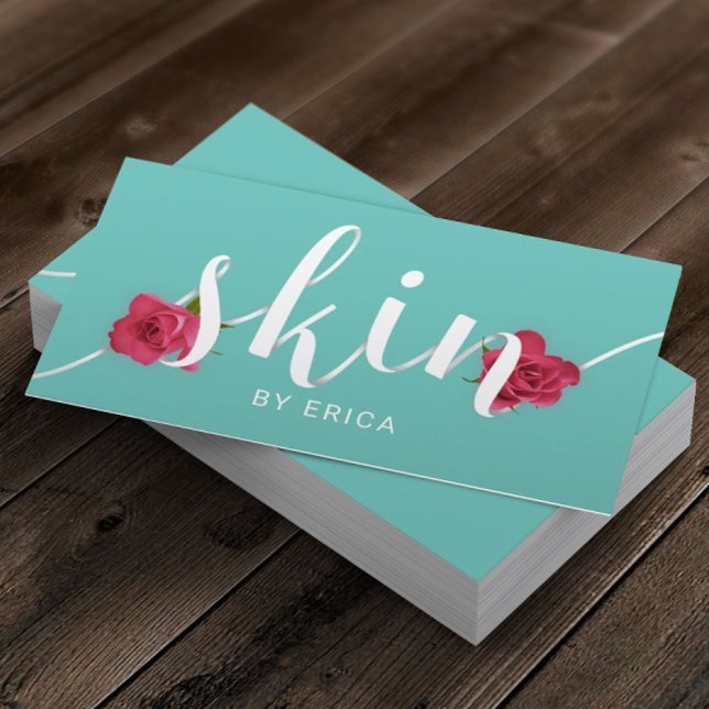 Skin Salon Floral Typography Aesthetician Teal Business Card (Creator Uploaded)