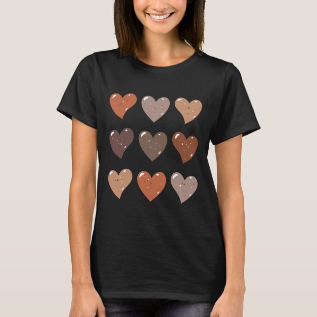 Skin Tone Hearts African American Black History  T-Shirt (Front)
