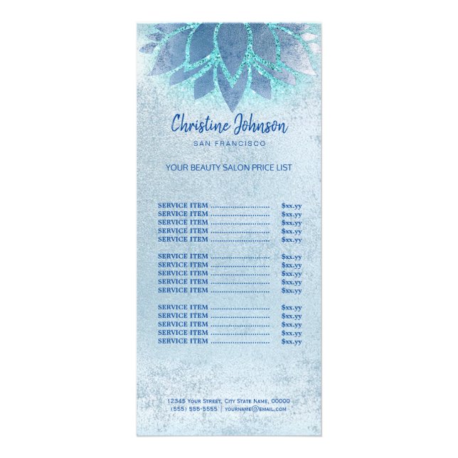 skincare aesthetician blue lotus price list rack card (Front)