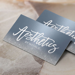 Skincare Aesthetician Dusty Blue Silver Aesthetics Business Card