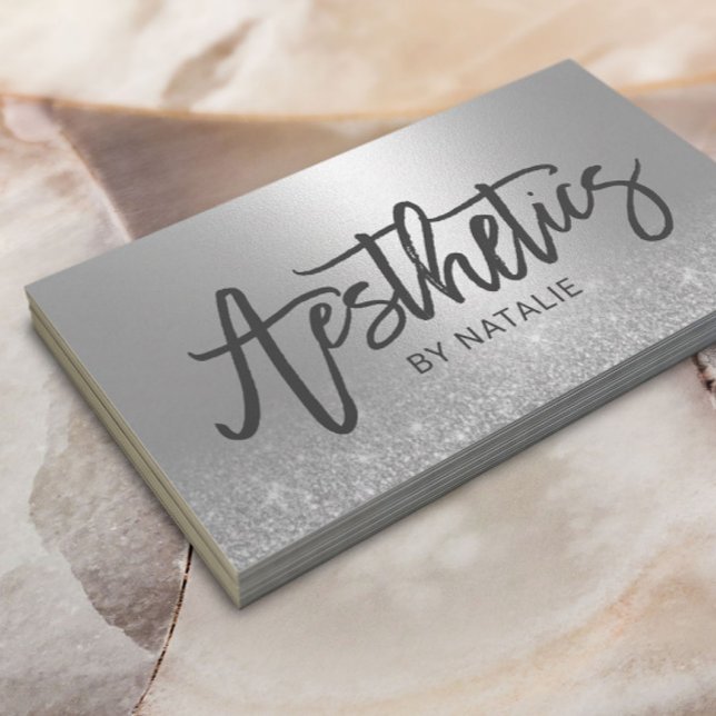 Skincare Aesthetician Modern Silver Aesthetics Business Card (Creator Uploaded)